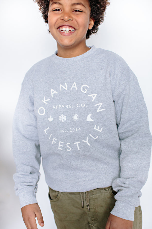 'Classic' Grey Youth Crewneck - OKANAGAN LIFESTYLE APPAREL