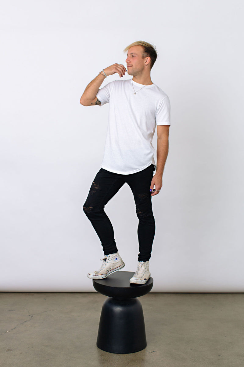 White 4 Icon Scoop Bottom Tee
